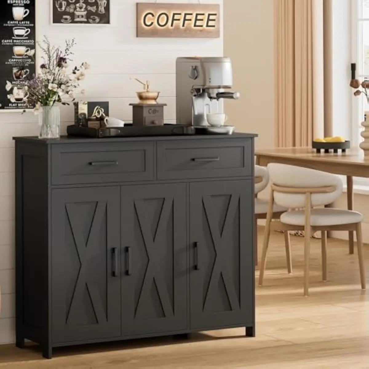 Coffee & Tea Collective - Coffee Bar Storage Cabinet with Drawers,
