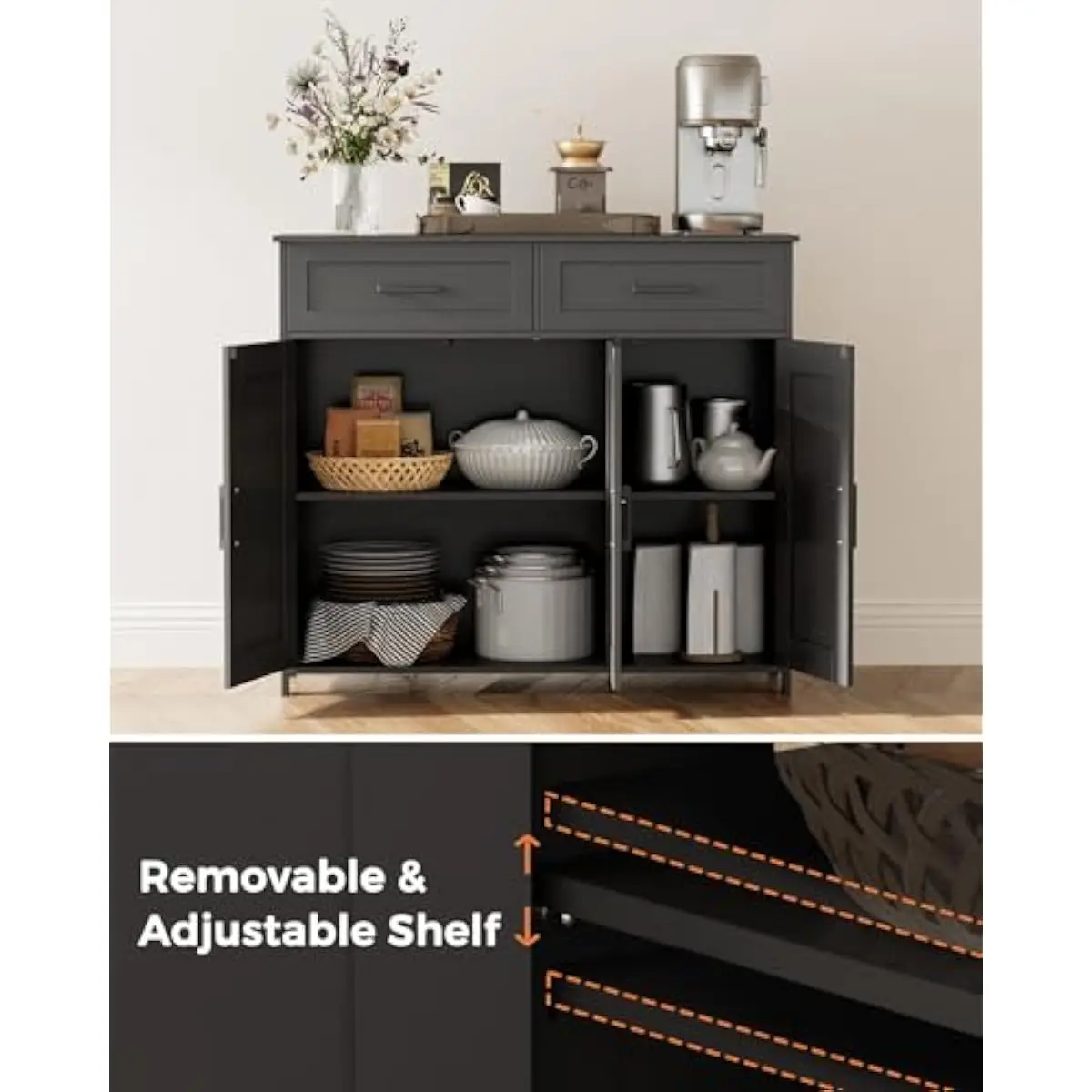 Coffee Bar Storage Cabinet wit - đánh giá và giá Coffee & Tea Collective